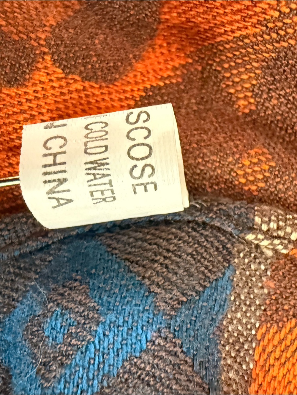Olive and Orange Patterned Fringed Shawl - Picture 4 of 4